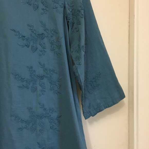 April Cornell Denim Blue Floral Embroidered Cotton Mini Dress Or Top - Picture 6 of 16